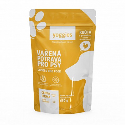 YOGGIES Vařená potrava pro psy - krůtí maso s pohankou a kloubní výživou 150g