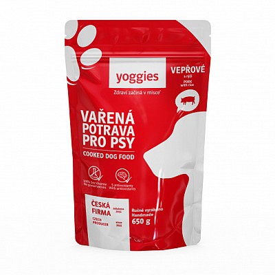 YOGGIES Vařená potrava pro psy - vepřové maso s kloubní výživou s rýží 150g