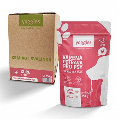 YOGGIES Vařená potrava pro psy - kuřecí maso s rýží 650g