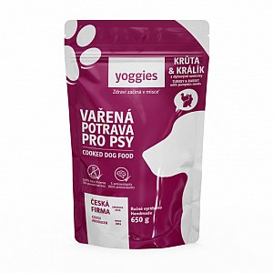 YOGGIES Vařená potrava pro psy - krůtí a králičí maso s dýňovými semínky a kloubní výživou 650g